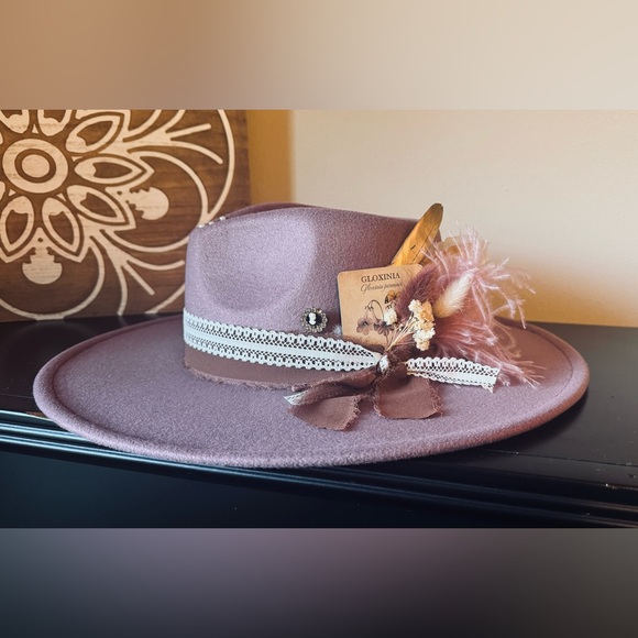 Accessories - Women's Pink Fedora Hat with Lace Trim